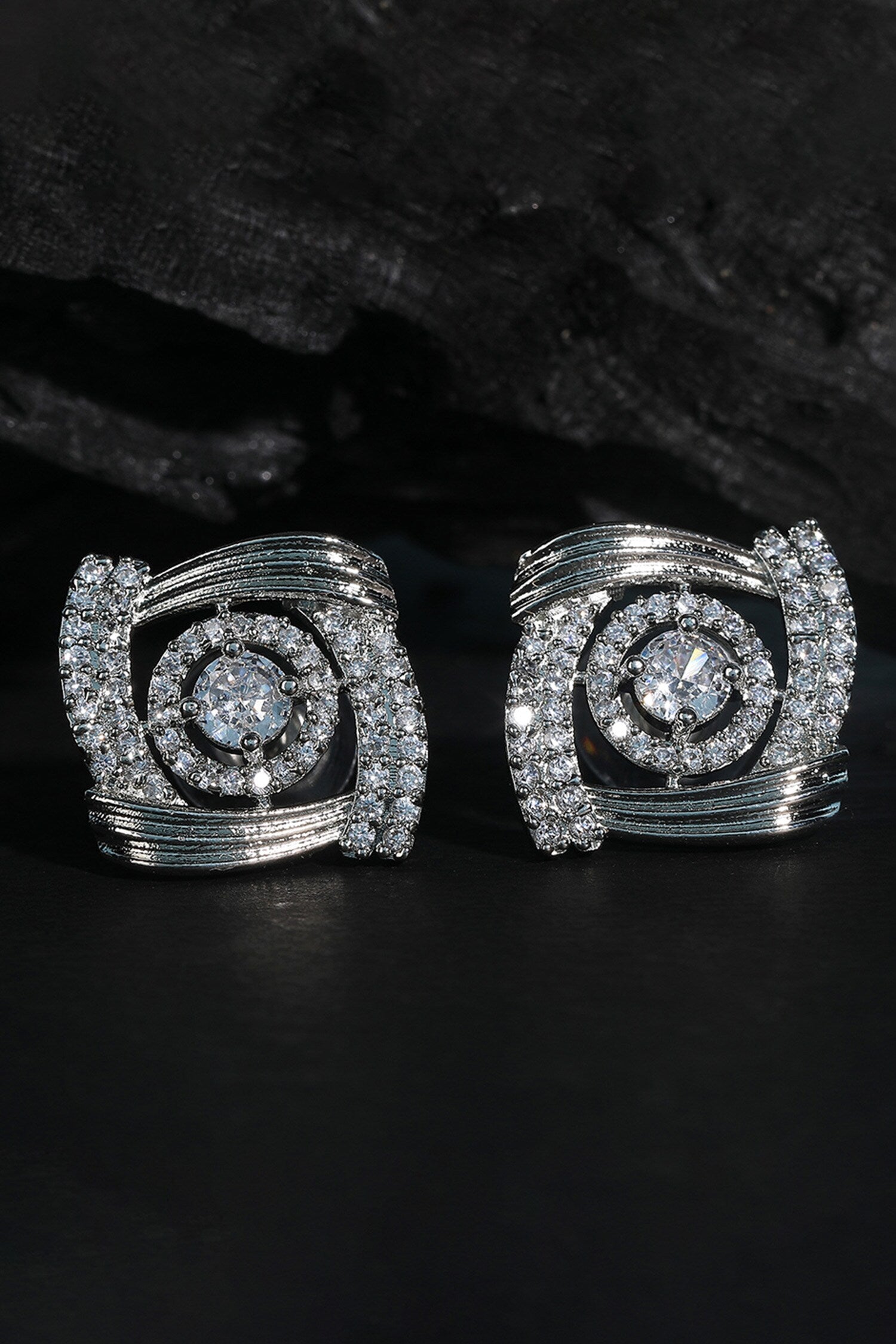 Silver Stone Embellished Stud Earrings 