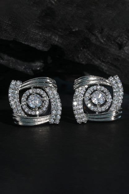 Silver Stone Embellished Stud Earrings 