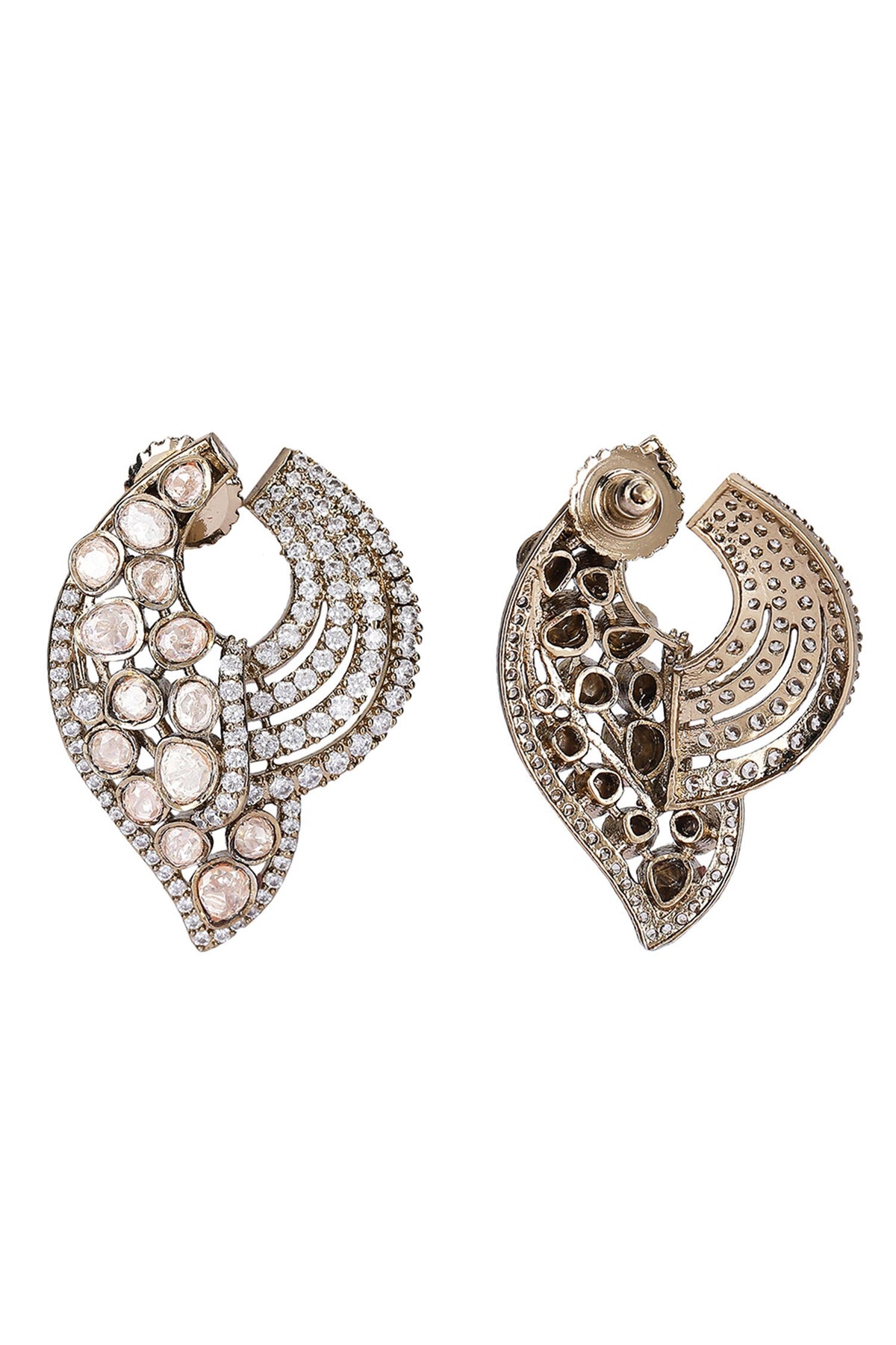 Crescent Diamond Stone Stud Earrings 