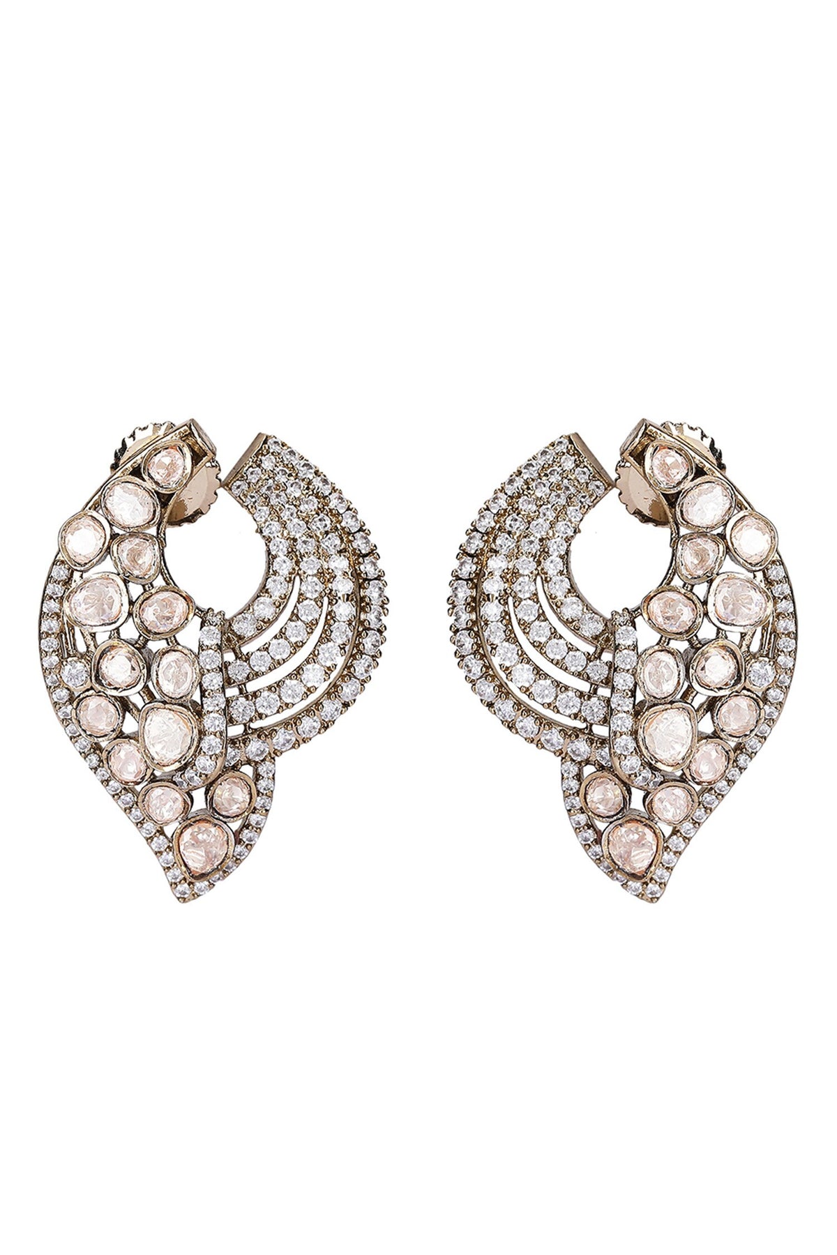 Crescent Diamond Stone Stud Earrings 