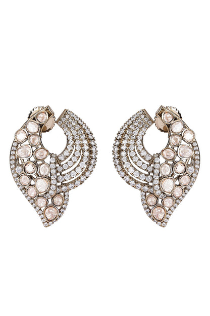 Crescent Diamond Stone Stud Earrings 