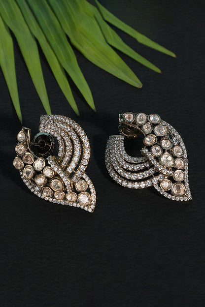 Crescent Diamond Stone Stud Earrings 