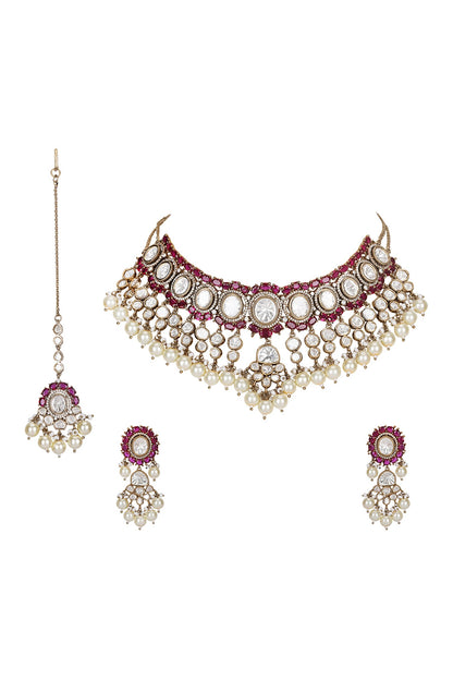 Gold Finish Kundan Necklace Set 