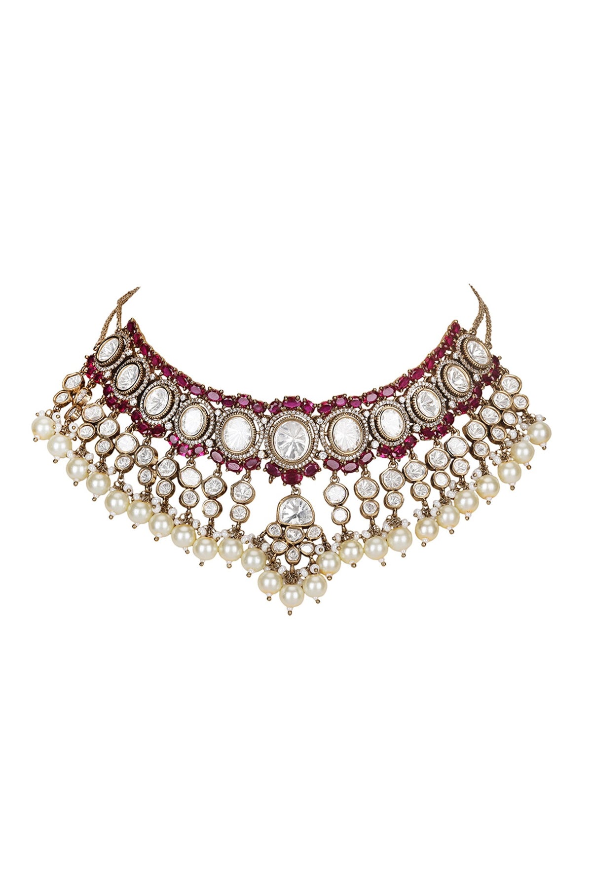 Gold Finish Kundan Necklace Set 