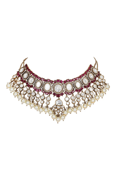 Gold Finish Kundan Necklace Set 