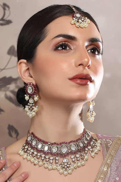 Gold Finish Kundan Necklace Set 