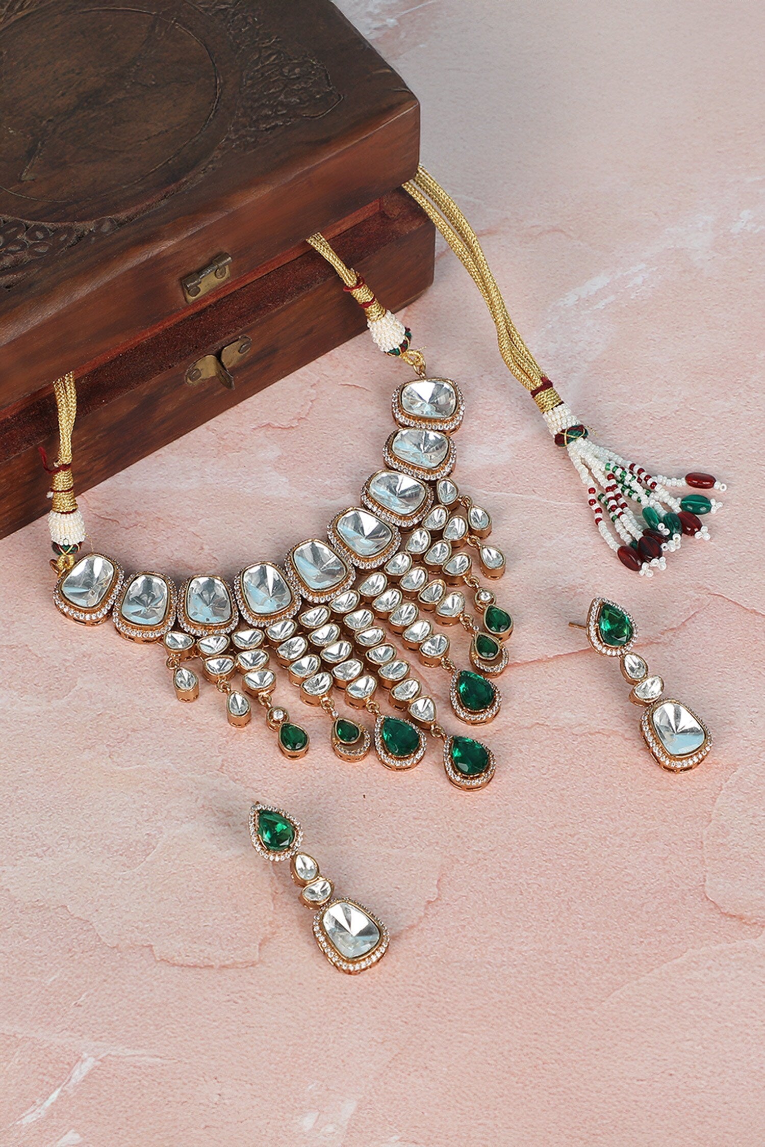 Kundan Stone Embellished Necklace Set 