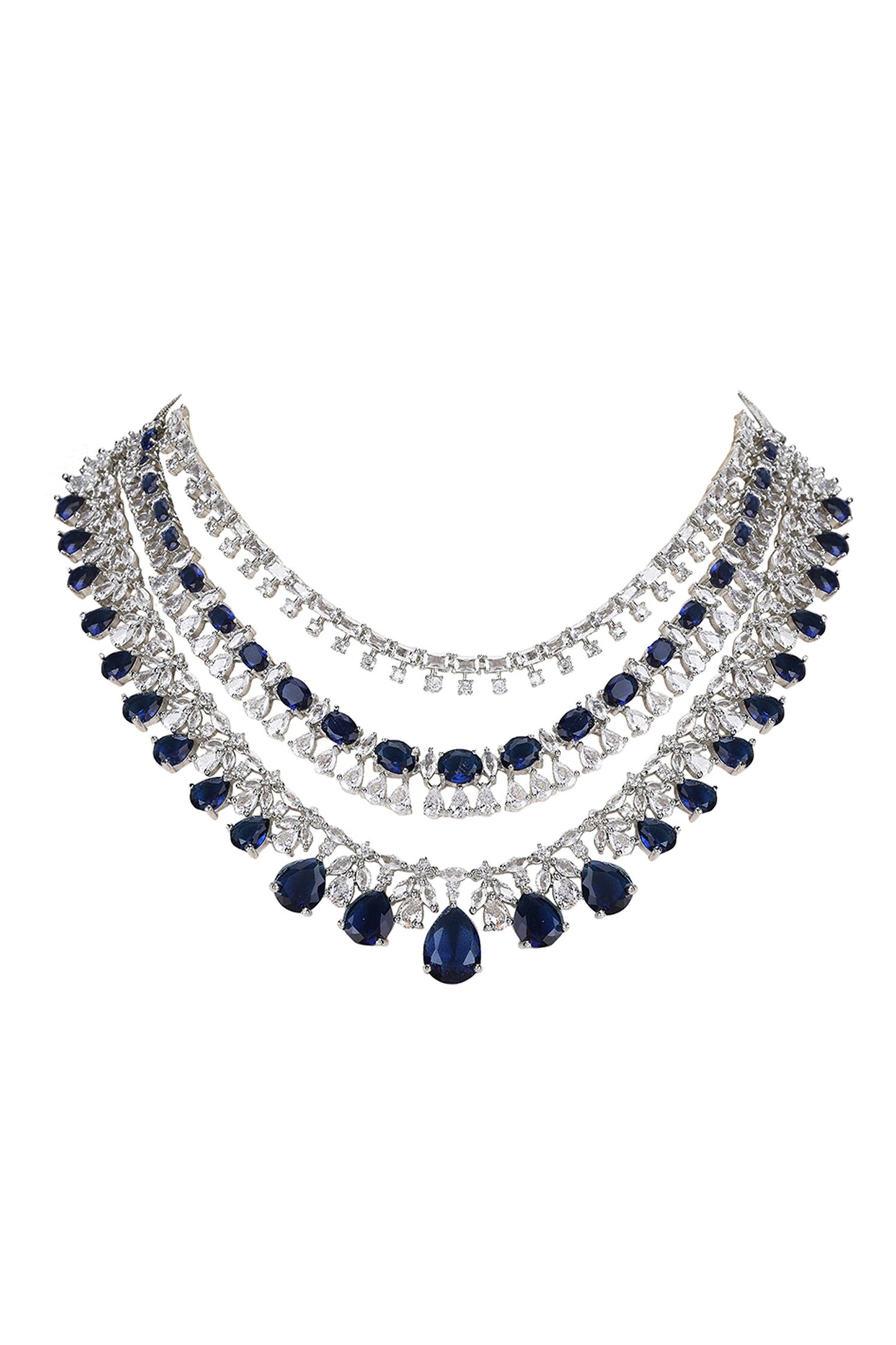 Layered Necklace Set With Sapphire Stones 