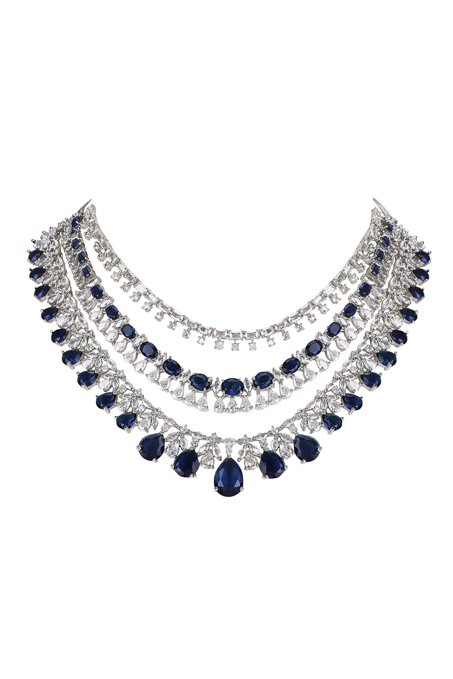 Layered Necklace Set With Sapphire Stones 