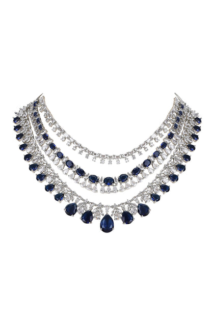 Layered Necklace Set With Sapphire Stones 