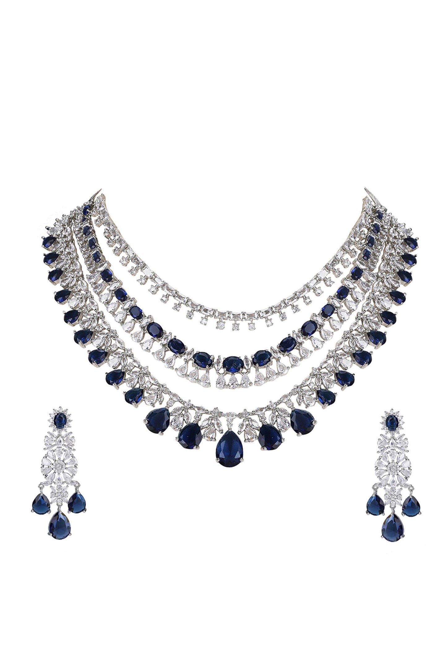 Layered Necklace Set With Sapphire Stones 