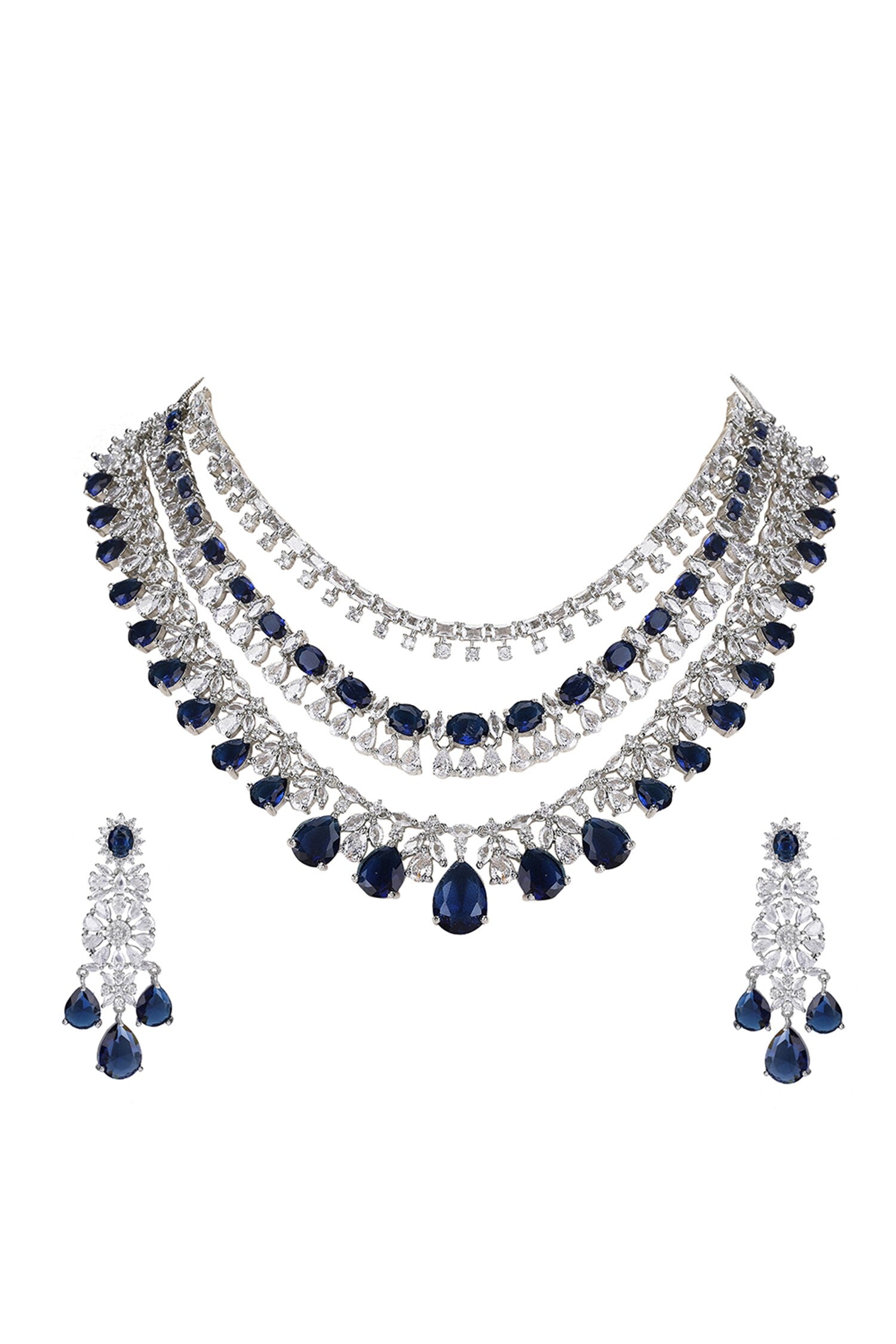 Layered Necklace Set With Sapphire Stones 