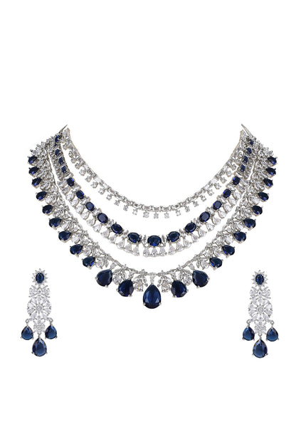 Layered Necklace Set With Sapphire Stones 