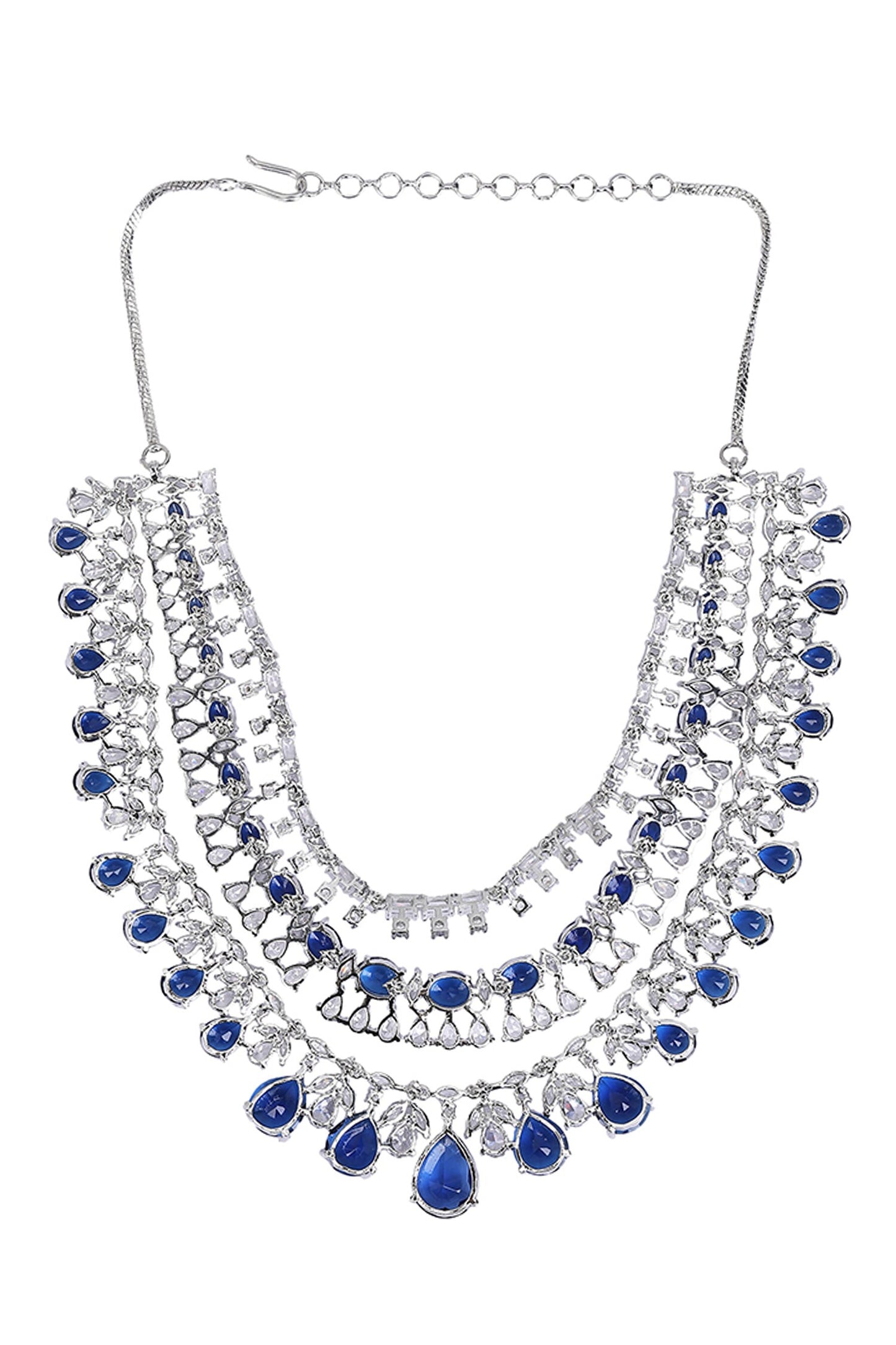 Layered Necklace Set With Sapphire Stones 