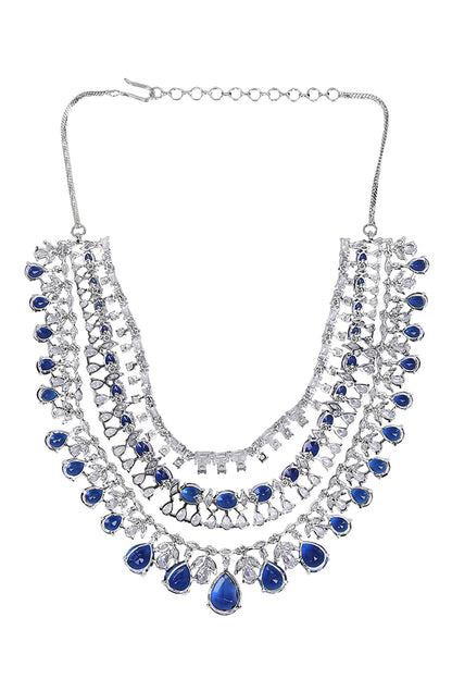 Layered Necklace Set With Sapphire Stones 