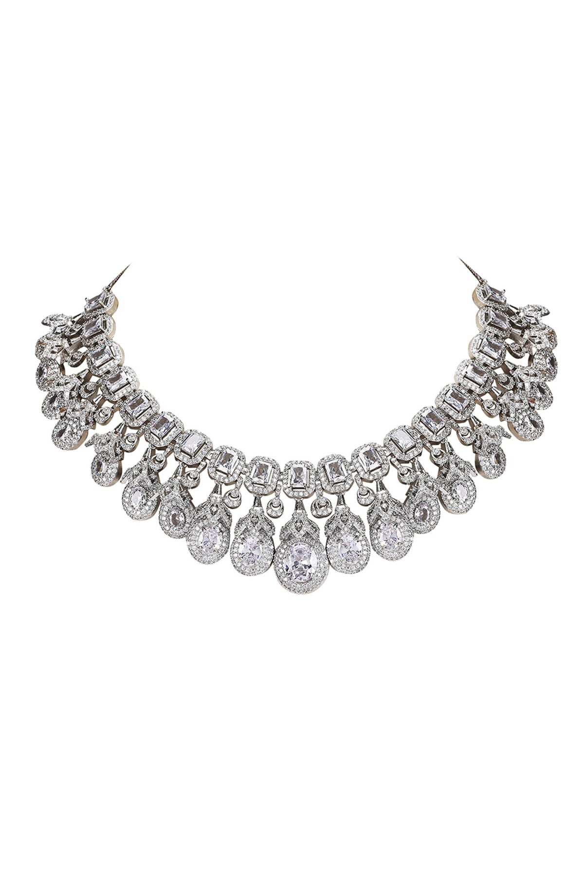 Diamond Stone Embellished Necklace & Earring Set 