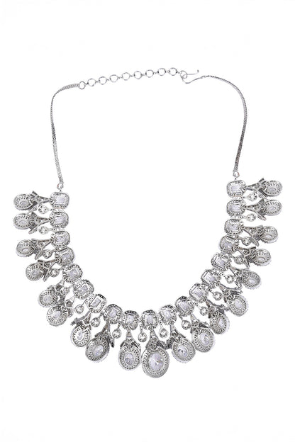 Diamond Stone Embellished Necklace & Earring Set 