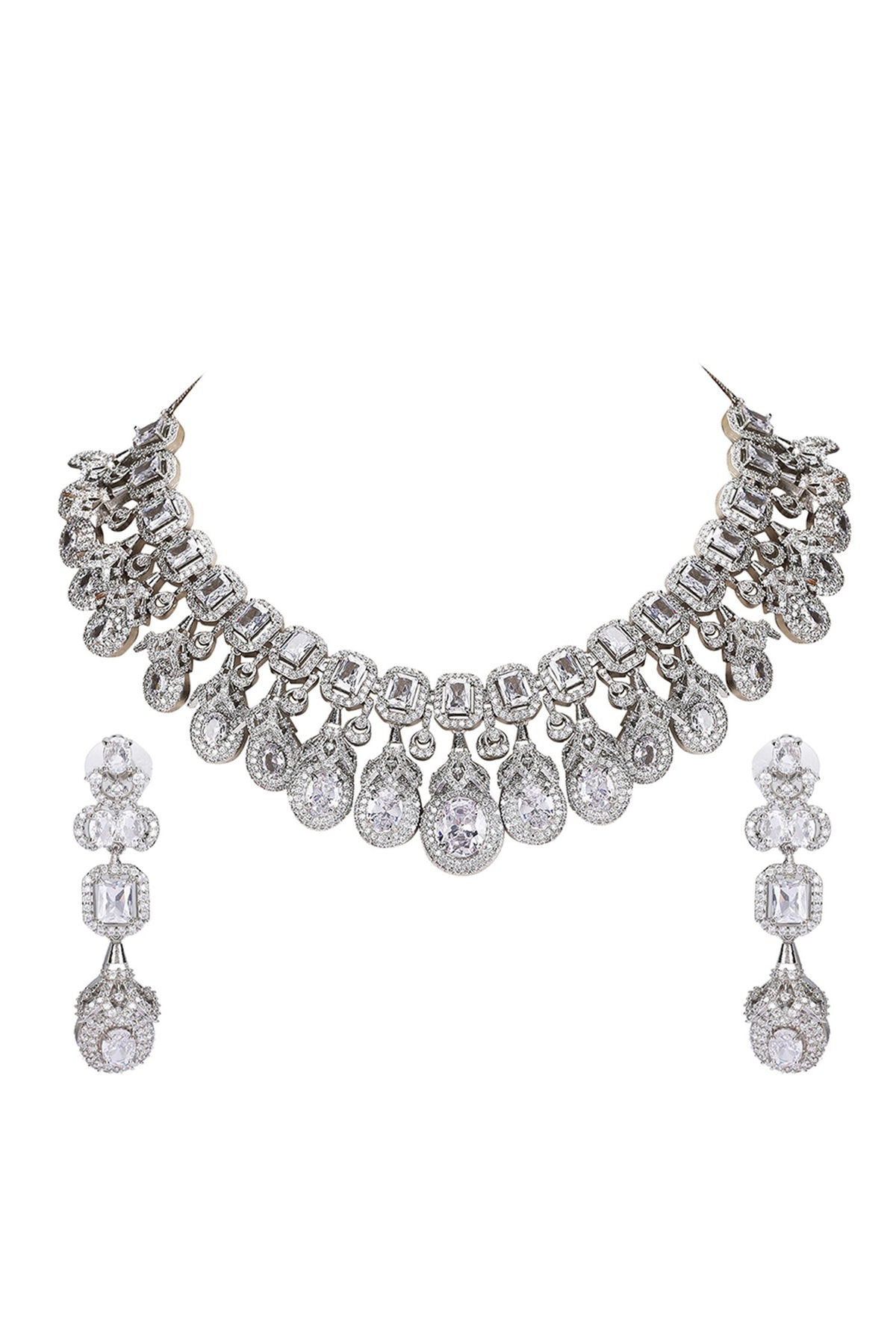 Diamond Stone Embellished Necklace & Earring Set 