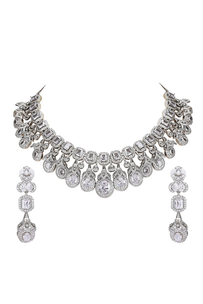 Diamond Stone Embellished Necklace & Earring Set 