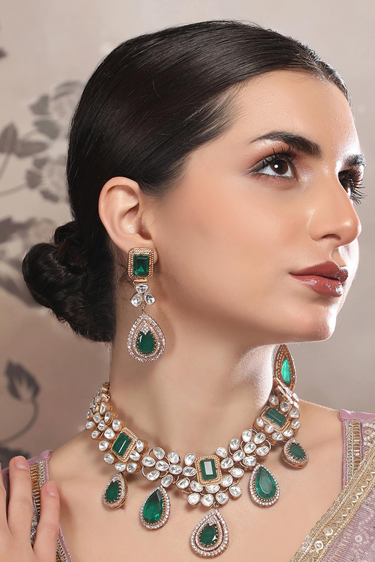 Crystal Kundan Embellished Necklace Set 