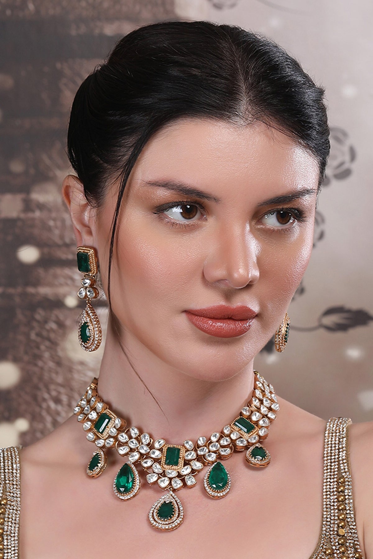 Crystal Kundan Embellished Necklace Set 