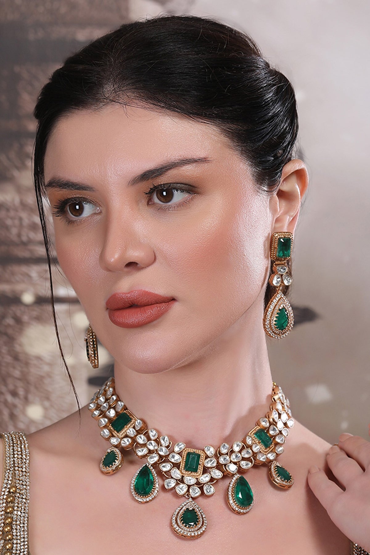 Crystal Kundan Embellished Necklace Set 
