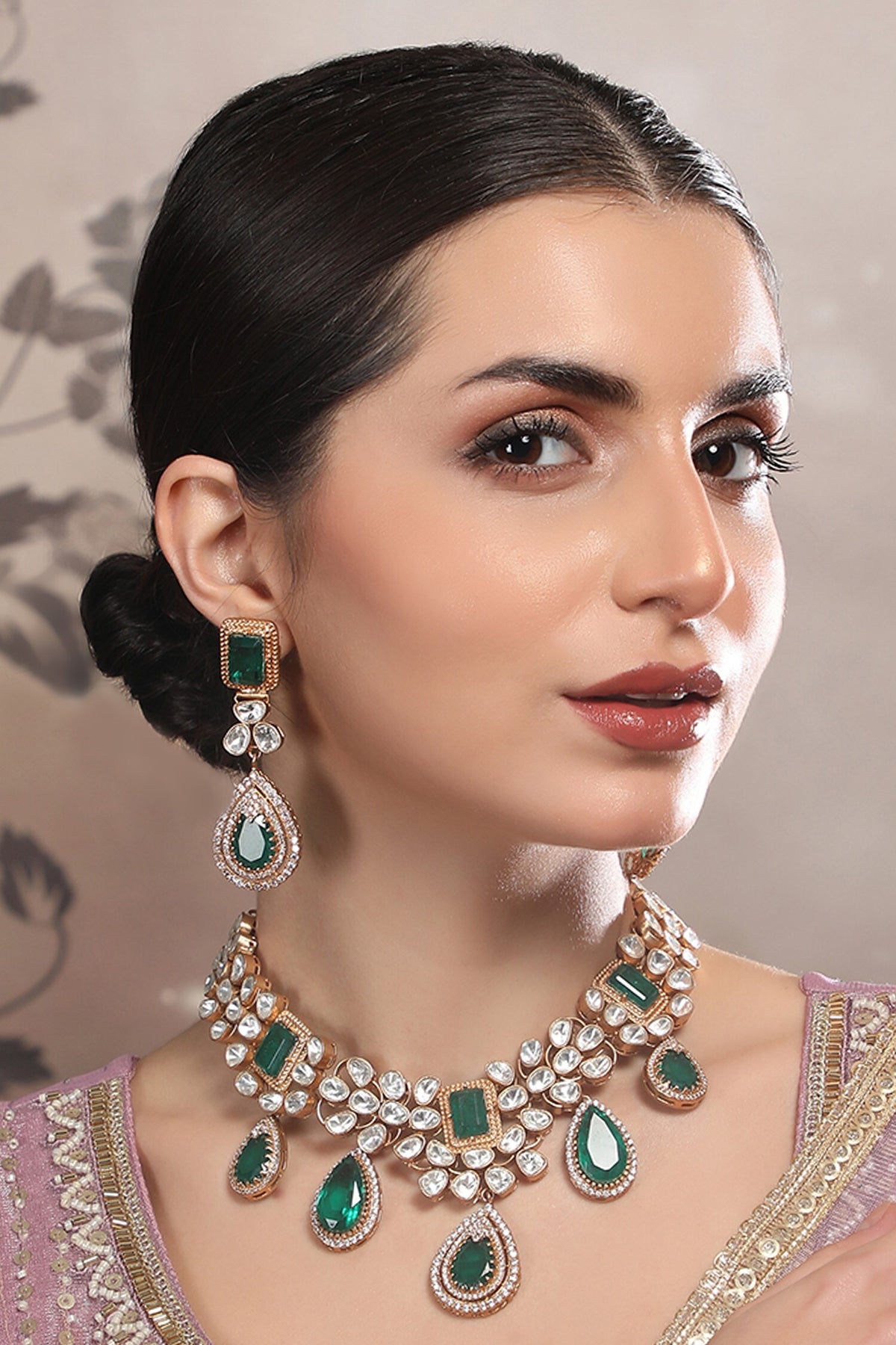 Crystal Kundan Embellished Necklace Set 
