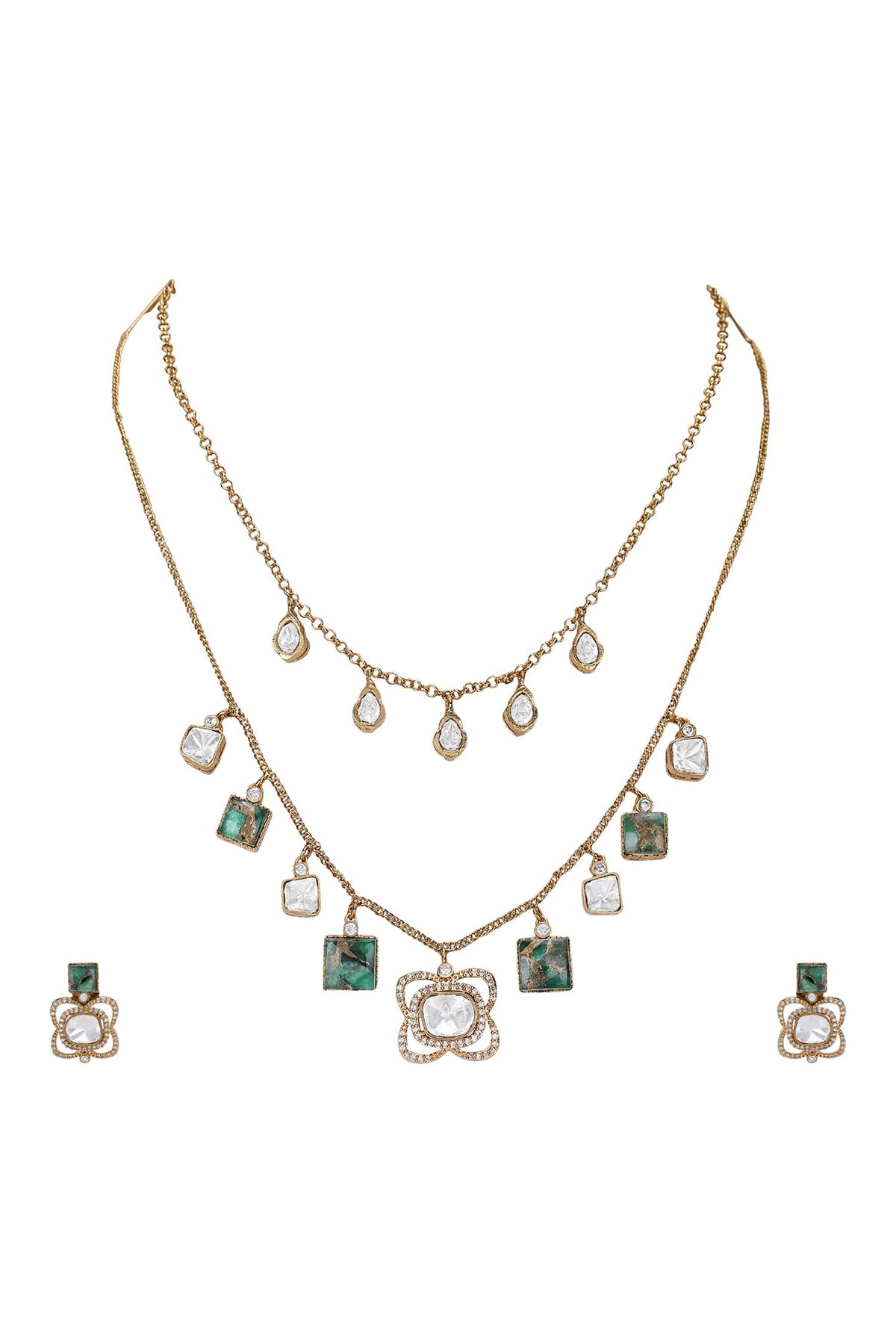 Kundan Green Stone Necklace Set 