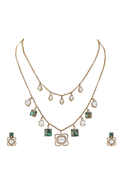 Kundan Green Stone Necklace Set 