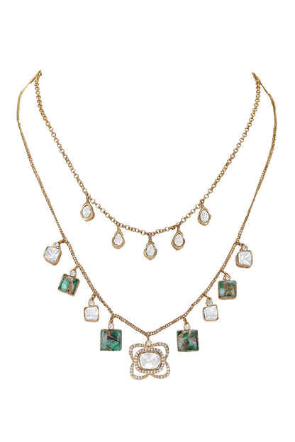 Kundan Green Stone Necklace Set 