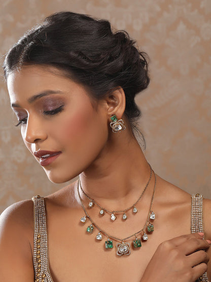 Kundan Green Stone Necklace Set 