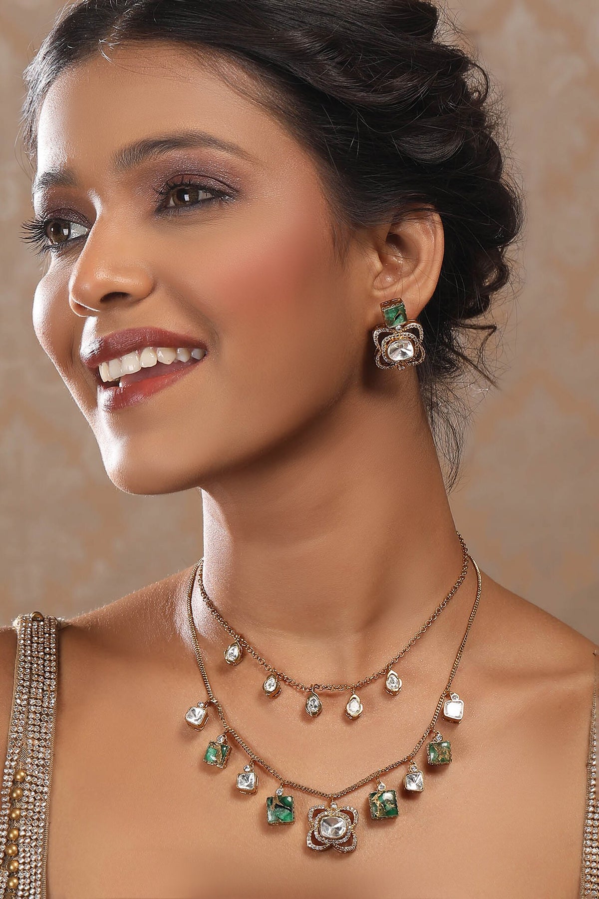 Kundan Green Stone Necklace Set 