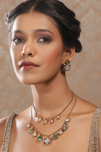 Kundan Green Stone Necklace Set 