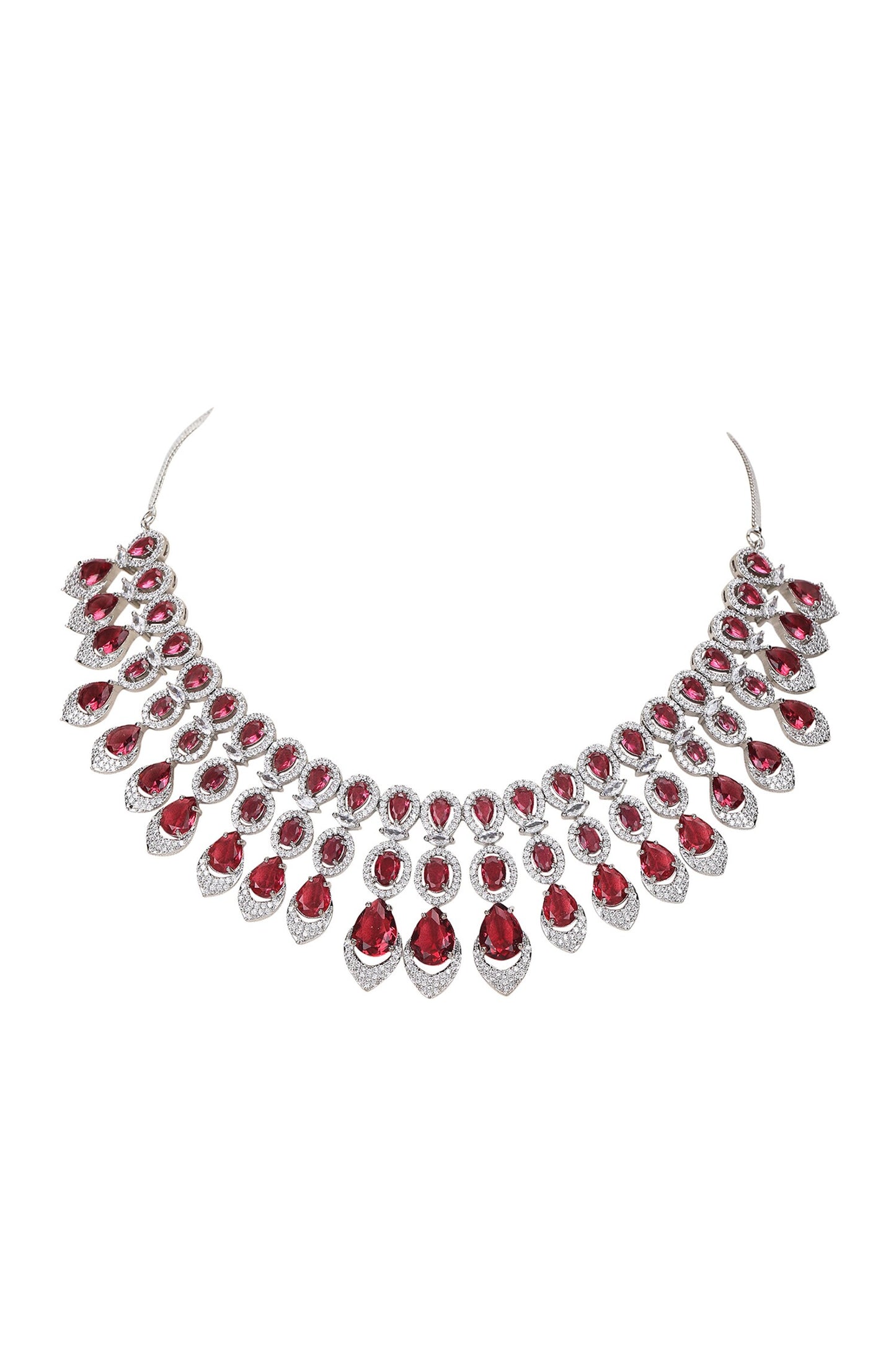 Faux Diamond & Ruby Stone Necklace Set 