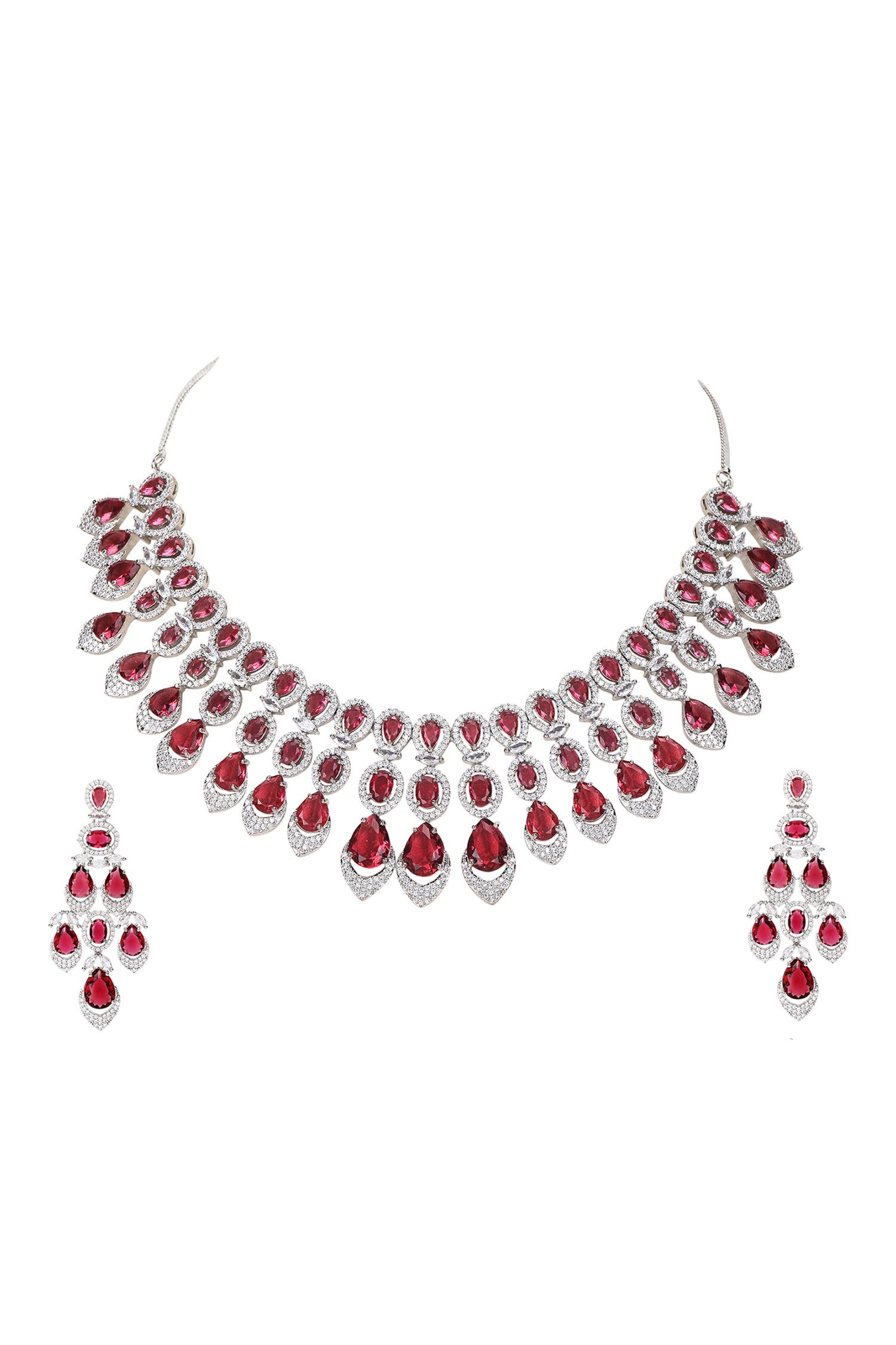 Faux Diamond & Ruby Stone Necklace Set 