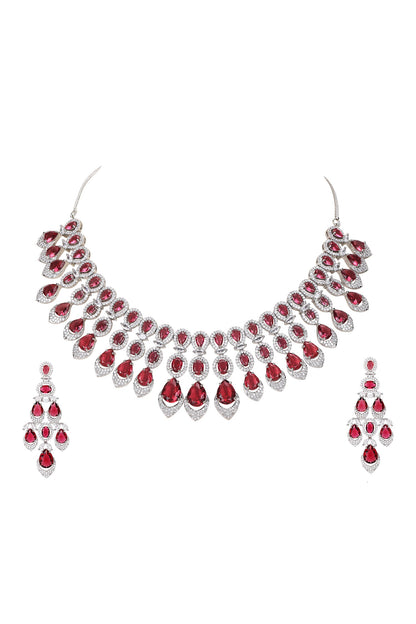 Faux Diamond & Ruby Stone Necklace Set 