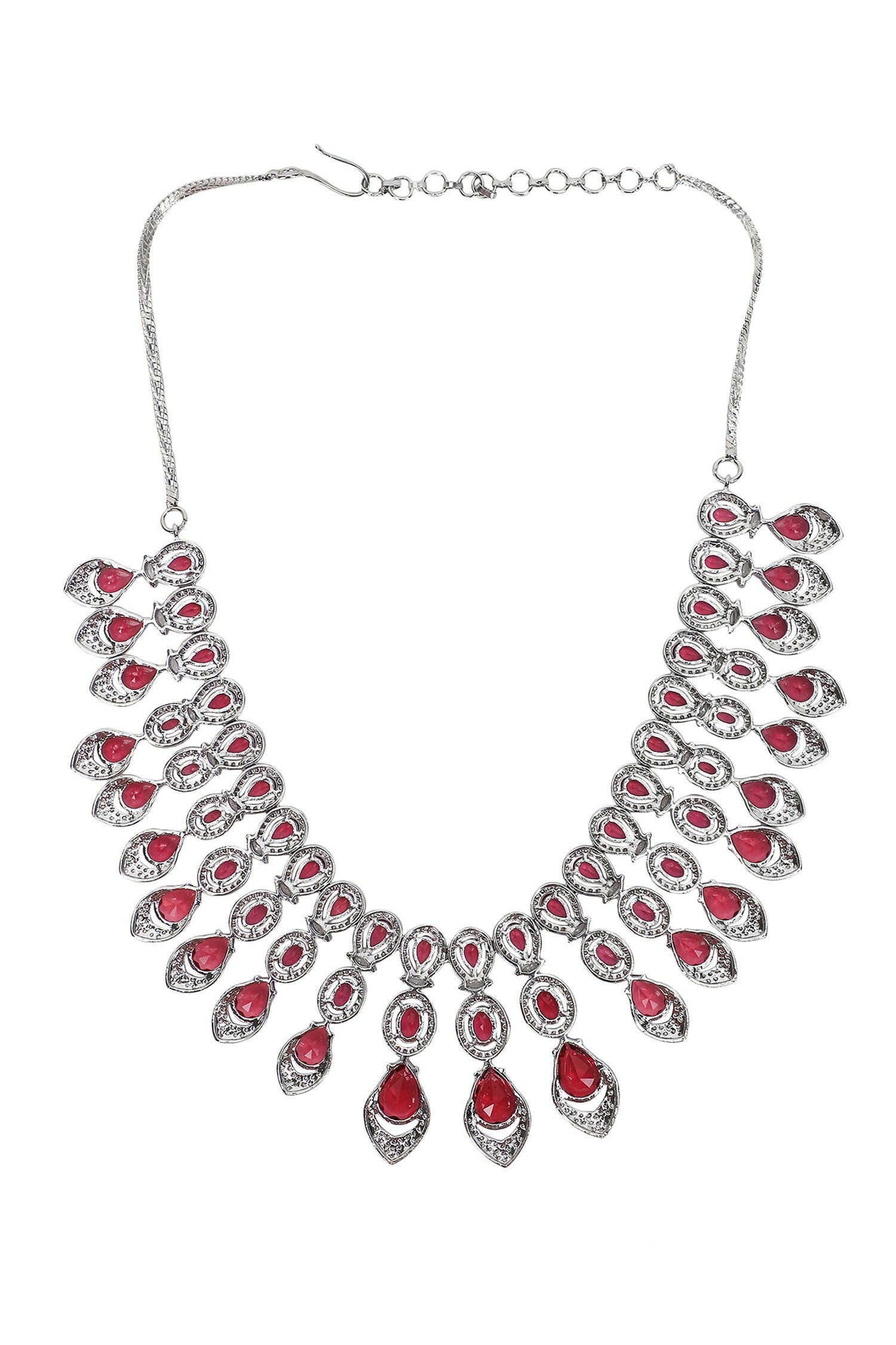 Faux Diamond & Ruby Stone Necklace Set 