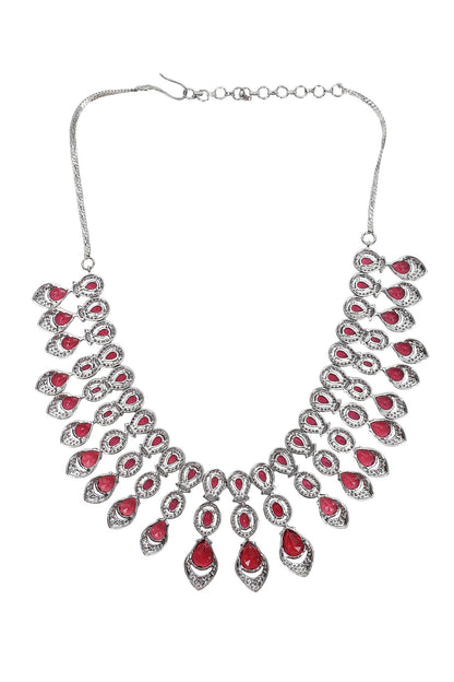 Faux Diamond & Ruby Stone Necklace Set 