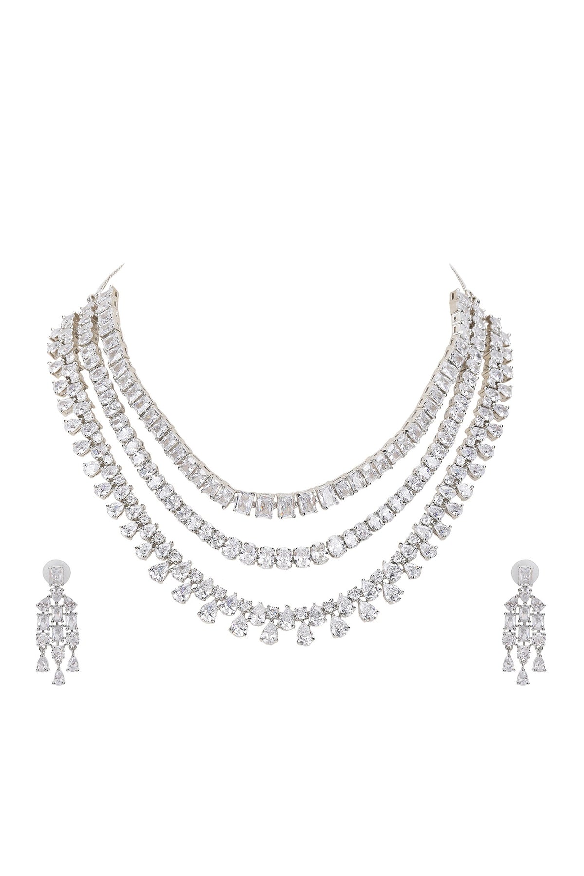 Layered Necklace Set with Faux Diamonds 