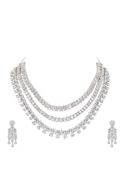 Layered Necklace Set with Faux Diamonds 