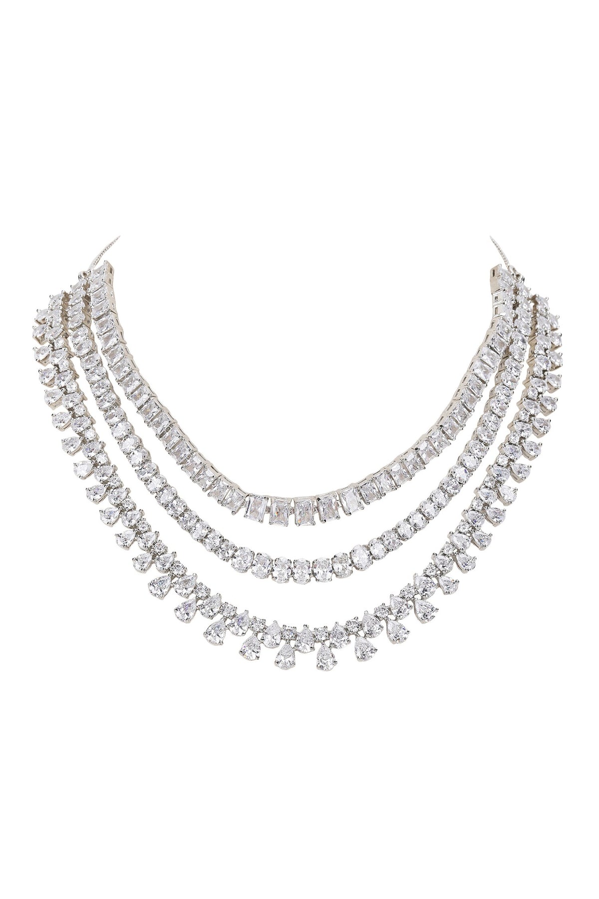 Layered Necklace Set with Faux Diamonds 