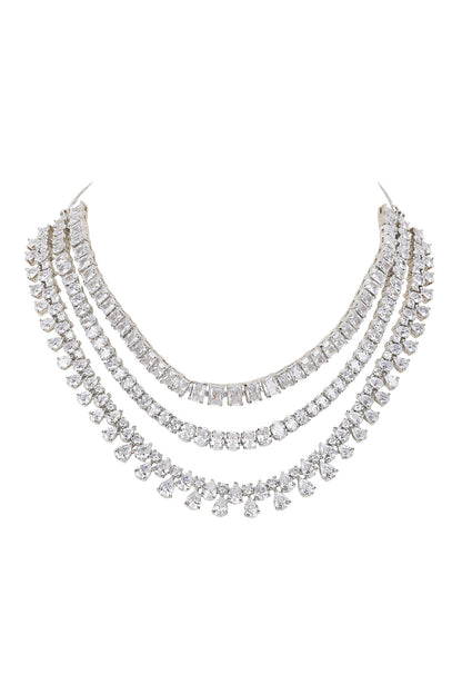 Layered Necklace Set with Faux Diamonds 
