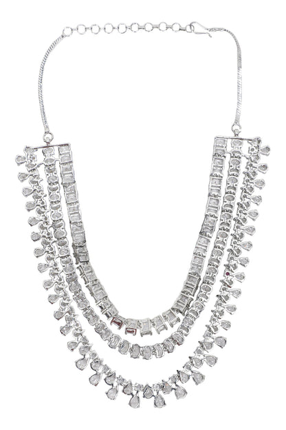 Layered Necklace Set with Faux Diamonds 