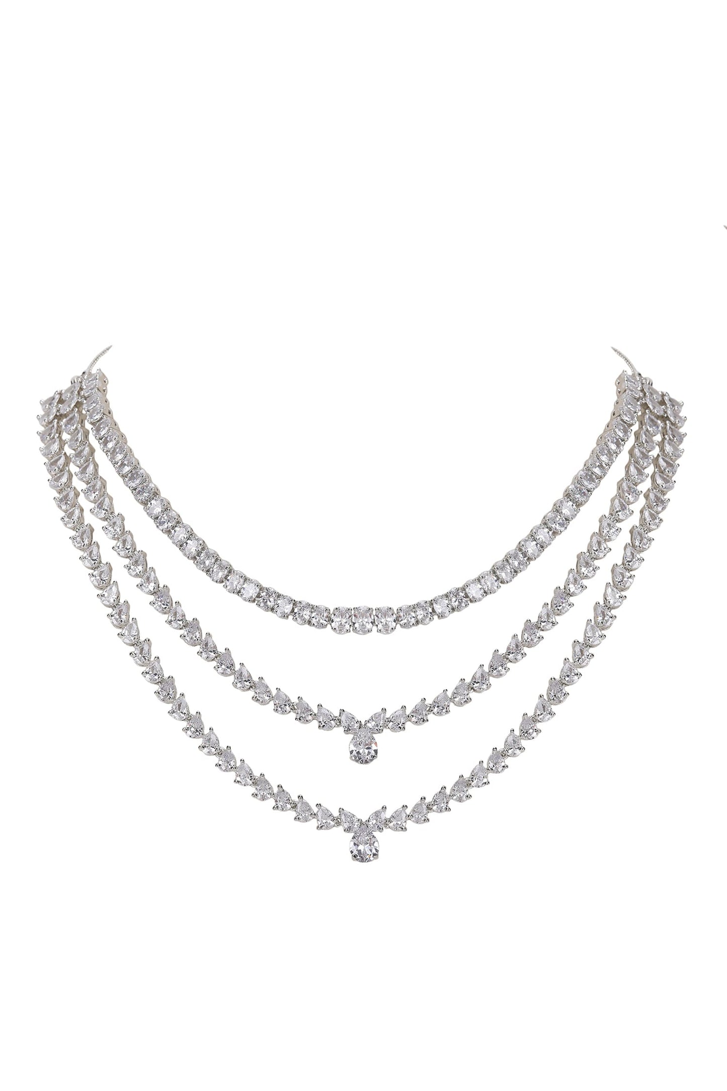 Silver Faux Diamond Necklace Set 