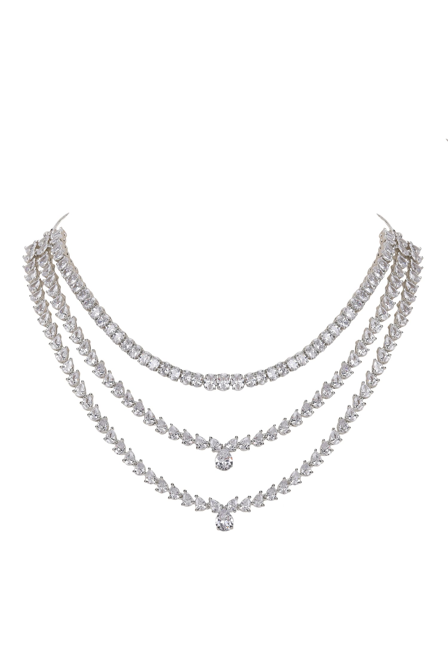 Silver Faux Diamond Necklace Set 