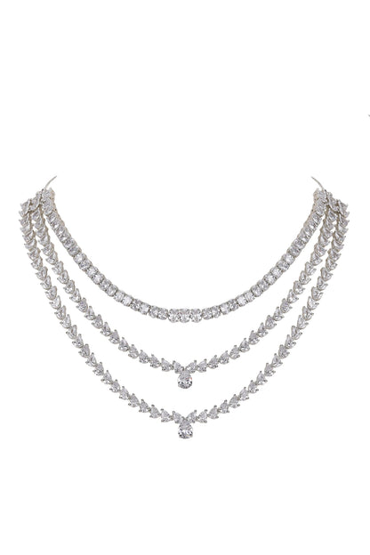 Silver Faux Diamond Necklace Set 