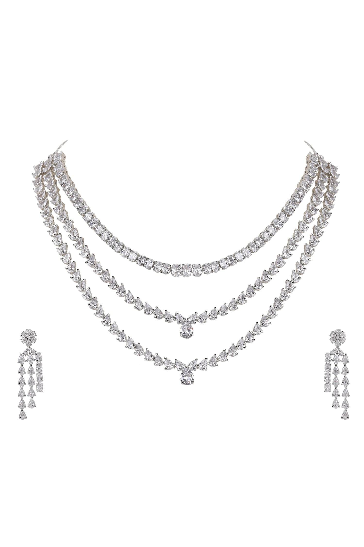 Silver Faux Diamond Necklace Set 