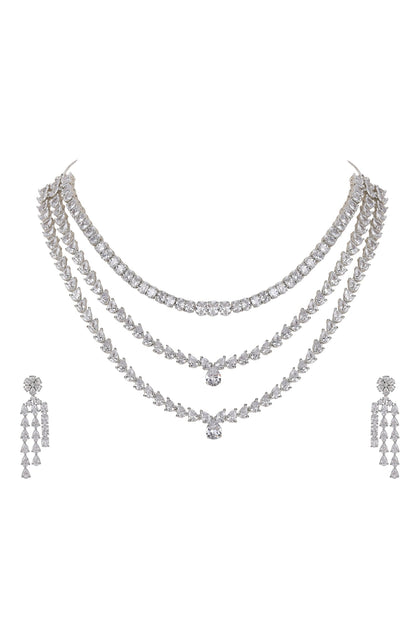 Silver Faux Diamond Necklace Set 
