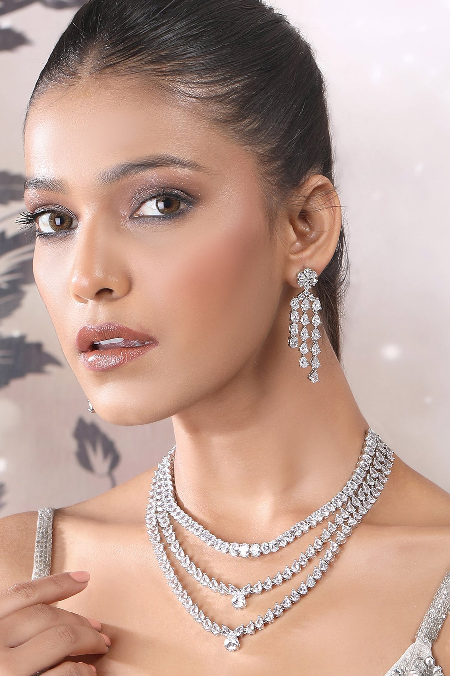 Silver Faux Diamond Necklace Set 