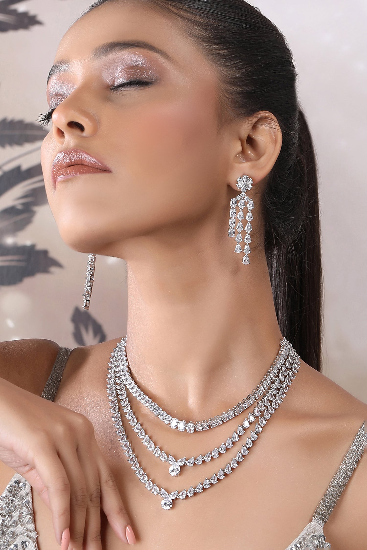 Silver Faux Diamond Necklace Set 